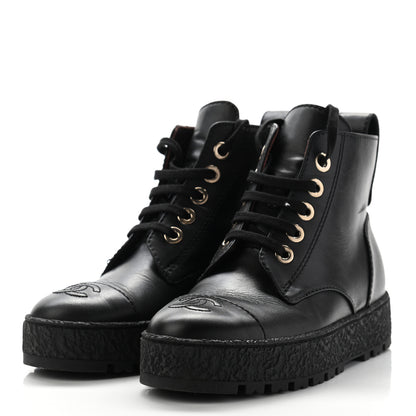Chanel Calfskin CC Turnlock Lace Up Boots 35.5 Black 3 of 14