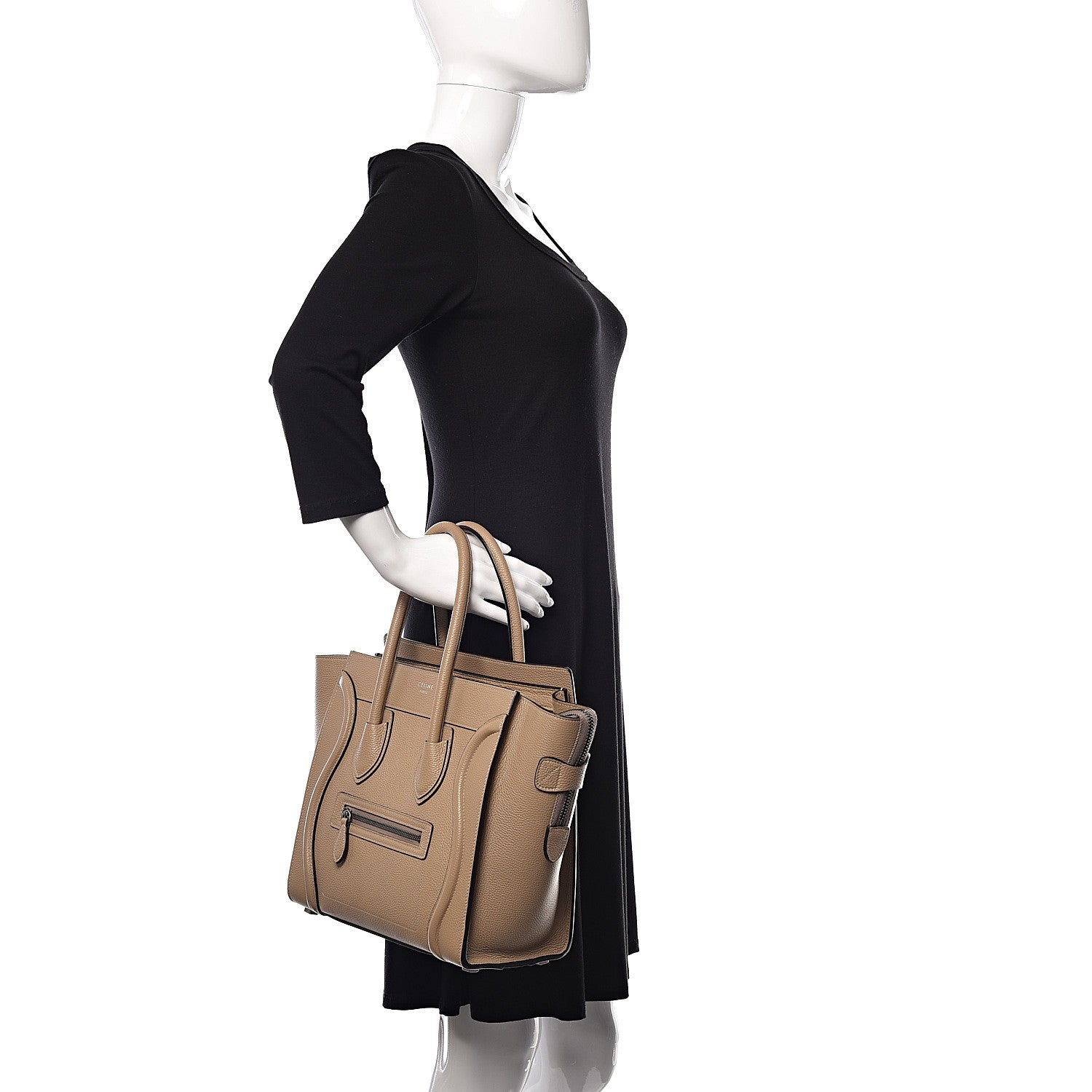 Celine Drummed Calfskin Micro Luggage Dune 2 of 9