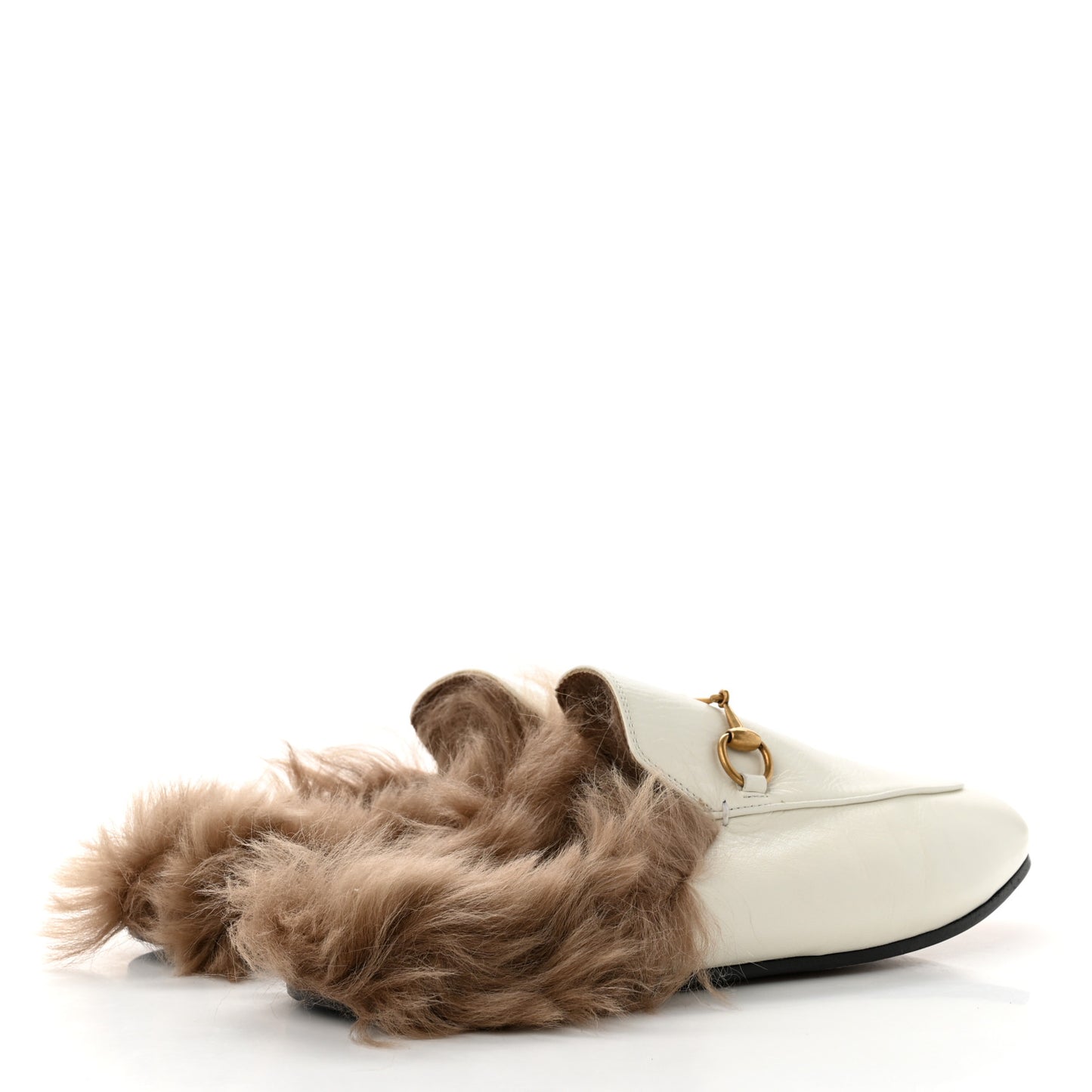 Malaga Kid Fur Womens Princetown Slippers 40 Dusty White Naturale