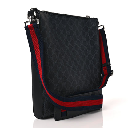 Gucci GG Supreme Monogram Appia Calfskin Web Flat Messenger Bag Black Grey 3 of 9