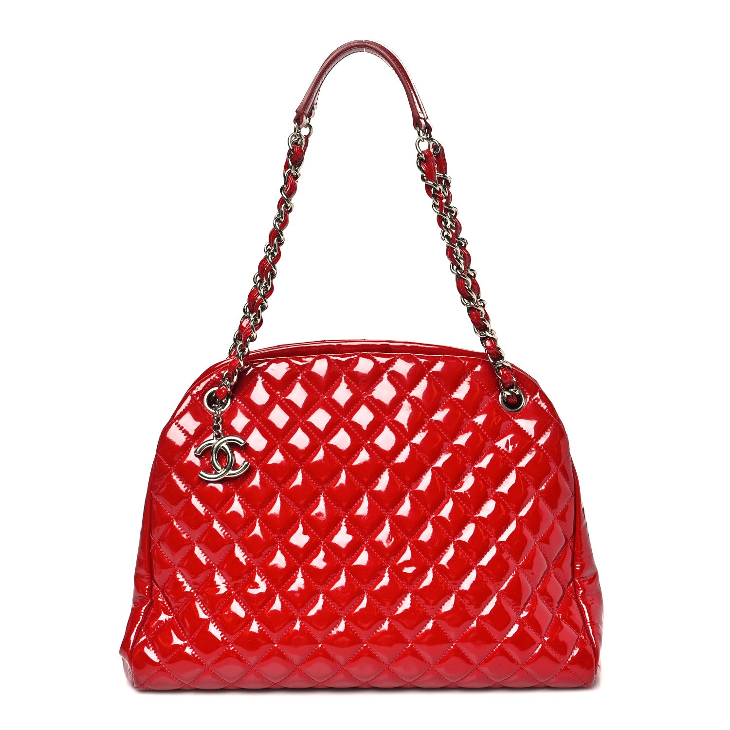 Chanel Patent Quilted Large Just Mademoiselle Bowling Bag Red 1 of 13