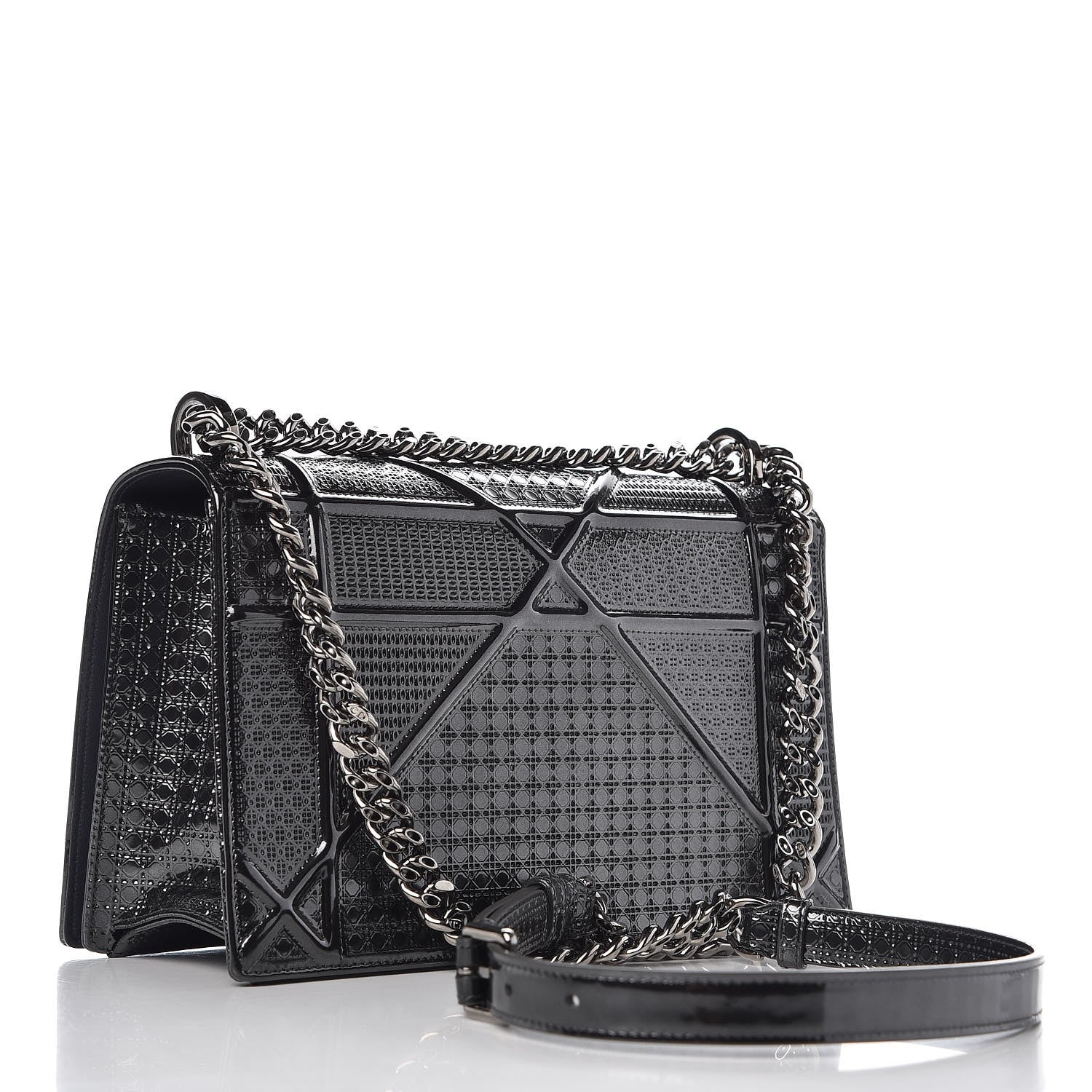 Christian Dior Metallic Patent Micro-Cannage Medium Diorama Flap Bag Graphite 3 of 7