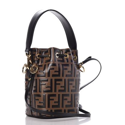 Fendi Vitello Liberty F is Fendi Bi-Color FF 1974 Embossed Mini Mon Tresor Bucket Bag Maya Black 3 of 9