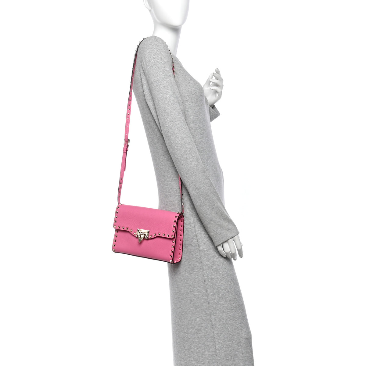 Valentino Garavani Pebbled Calfskin Medium Rockstud Flip Lock Crossbody Bag Feminine Pink 2 of 9