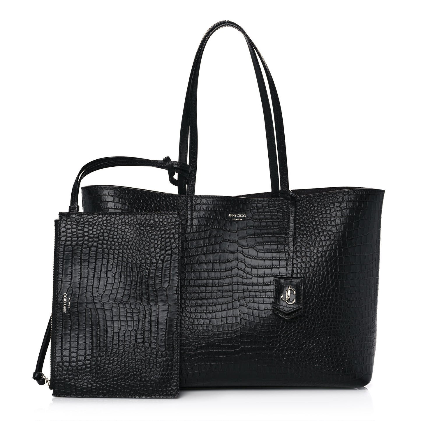 Calfskin Crocodile Embossed Nine2Five East West Tote Black