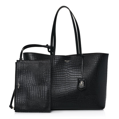 Jimmy Choo Calfskin Crocodile Embossed Nine2Five East West Tote Black 1 of 12