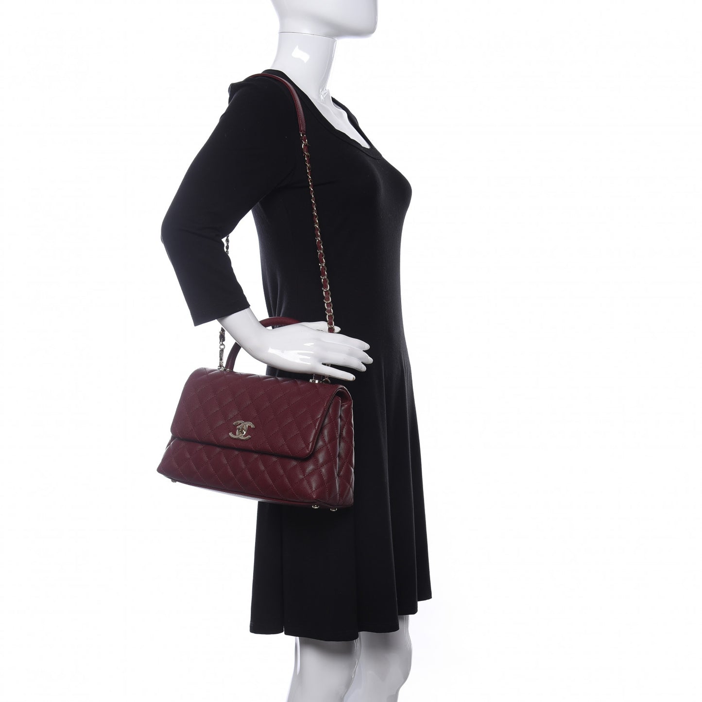 Caviar Quilted Small Coco Handle Flap Burgundy