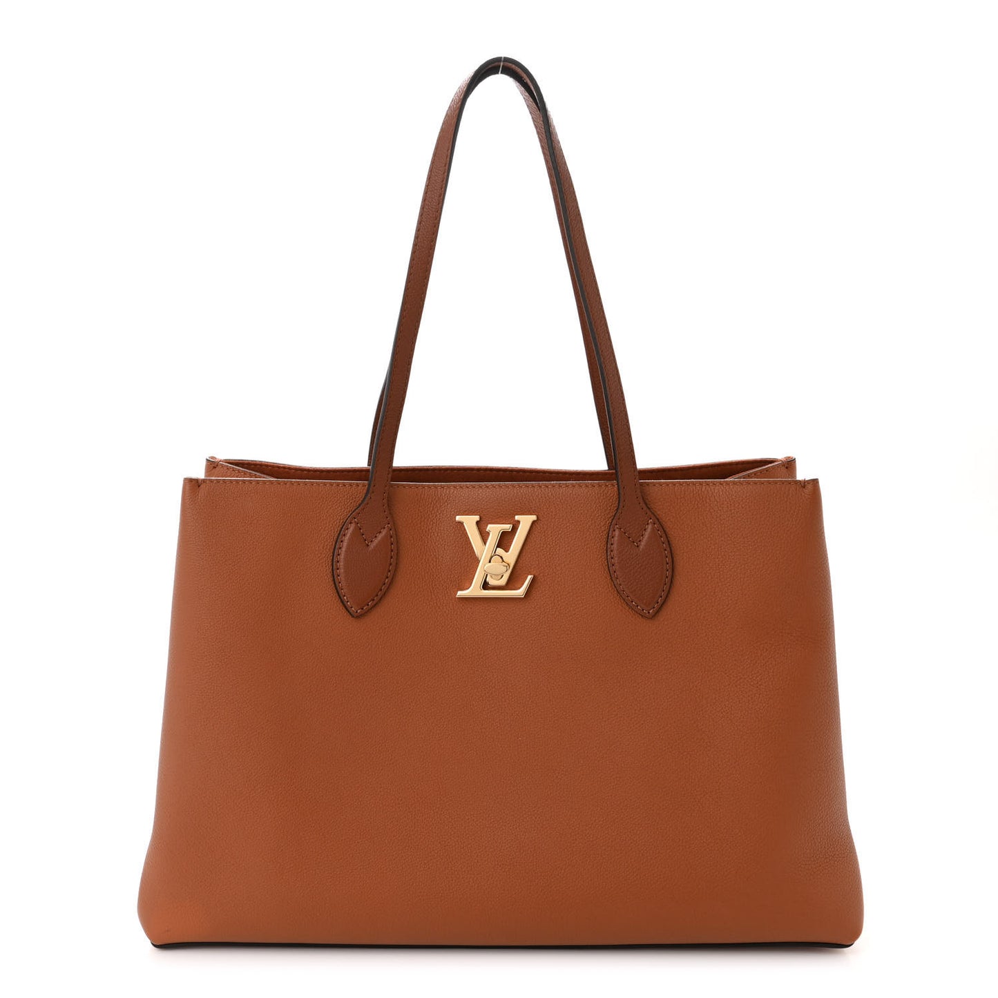 Grained Calfskin Lockme Shopper Chataigne