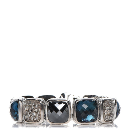 David Yurman Sterling Silver Diamond Blue Topaz Hematite Chiclet One Row Bracelet 1 of 5