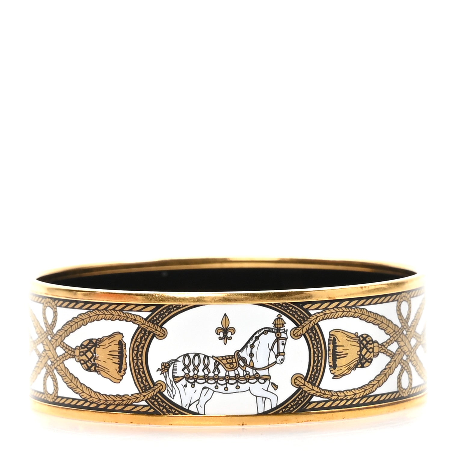 Hermes Enamel Printed Wide Grand Apparat Bracelet 65 White 1 of 5