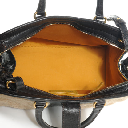 Saint Laurent Shearling Leather Mini Cabas Chyc Tote Black Brown 5 of 8