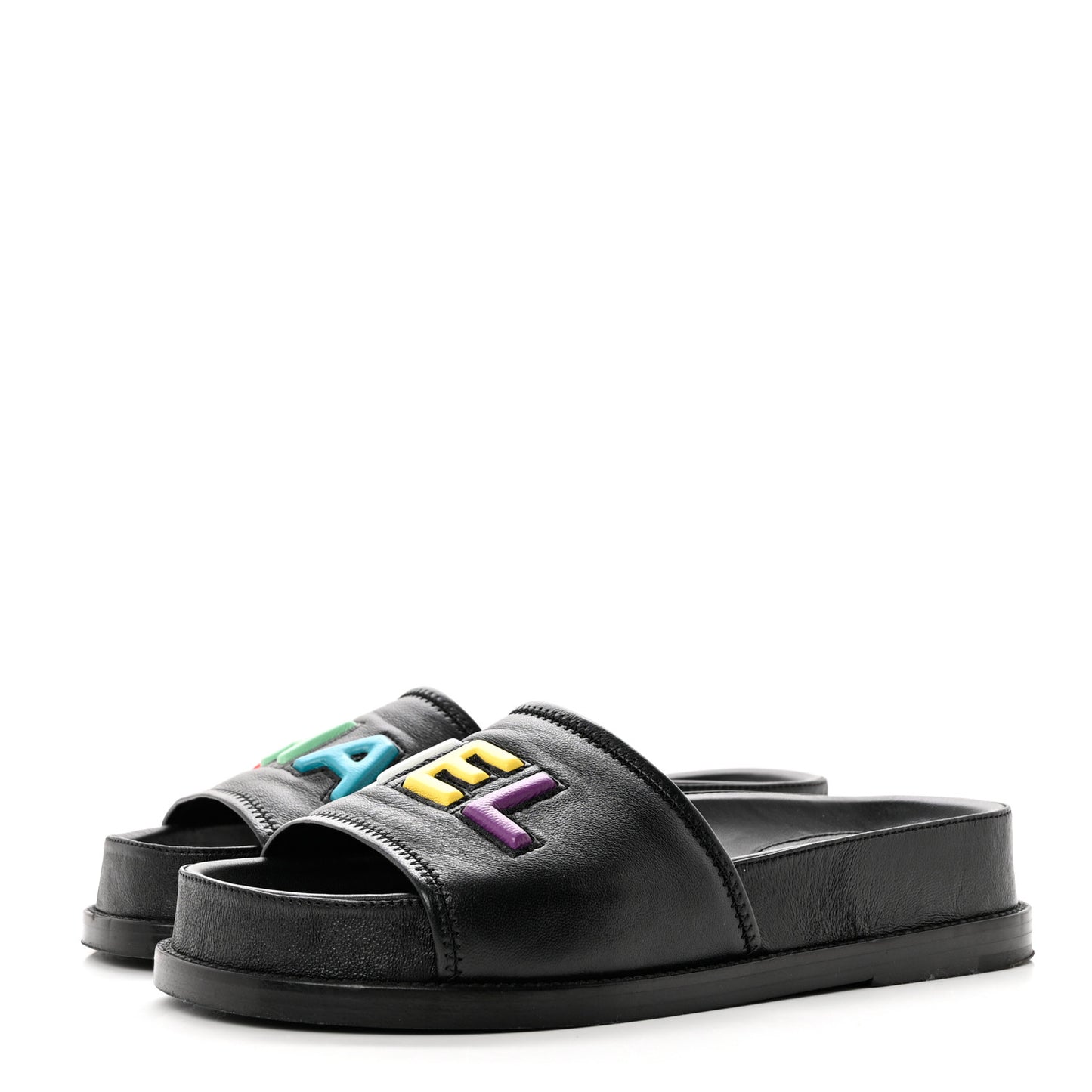 Lambskin Cha-Nel Mule Sandals 37.5 Black Multicolor