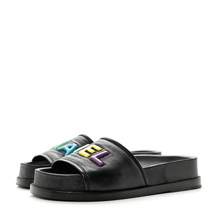 Chanel Lambskin Cha-Nel Mule Sandals 37.5 Black Multicolor 3 of 9