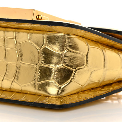 Tom Ford Metallic Calfskin Crocodile Embossed Mini T Clasp Shoulder Bag Gold 9 of 11