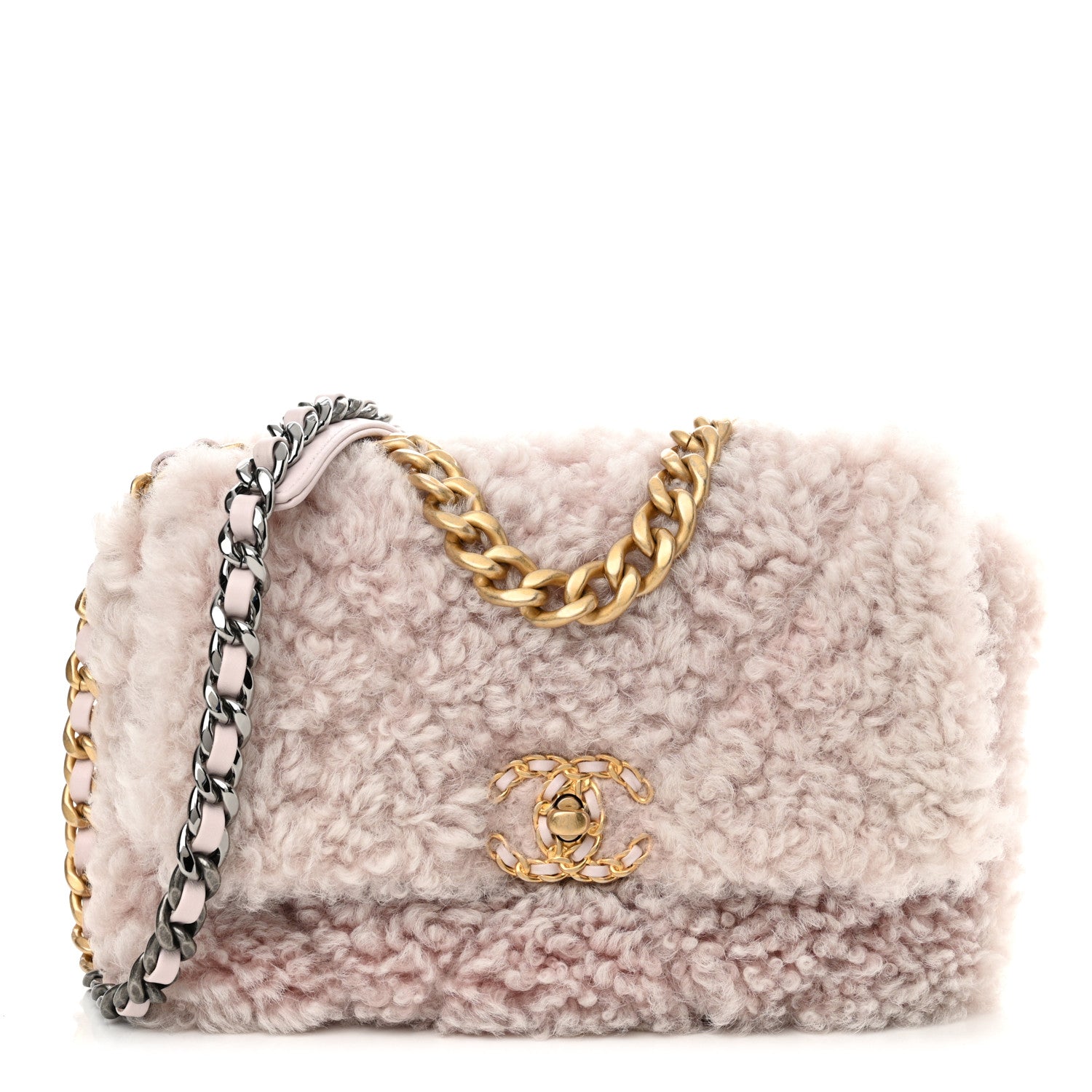 Chanel Shearling Sheepskin Medium Chanel 19 Flap Light Pink 1 of 10