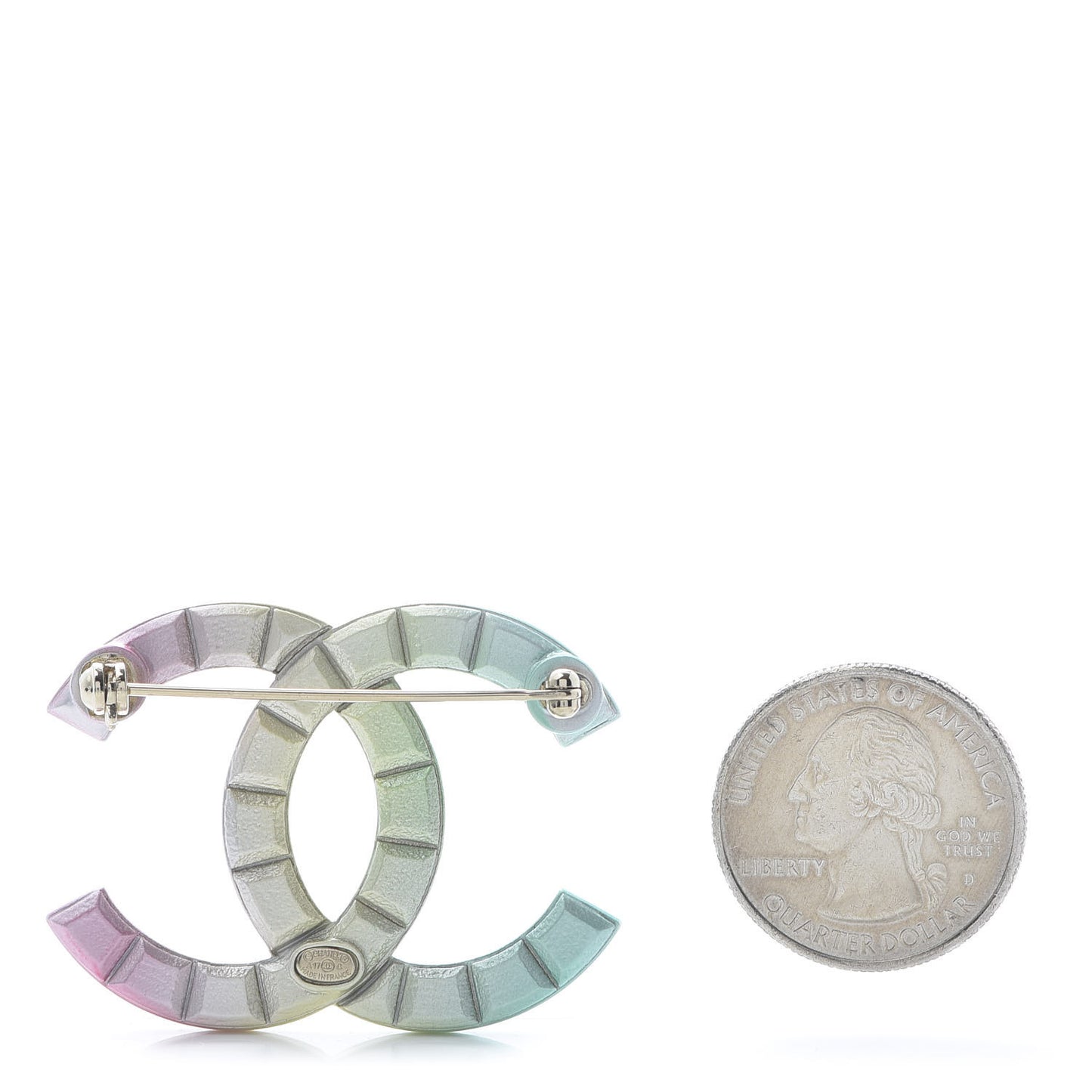 Metal Studded CC Rainbow Brooch Multicolor