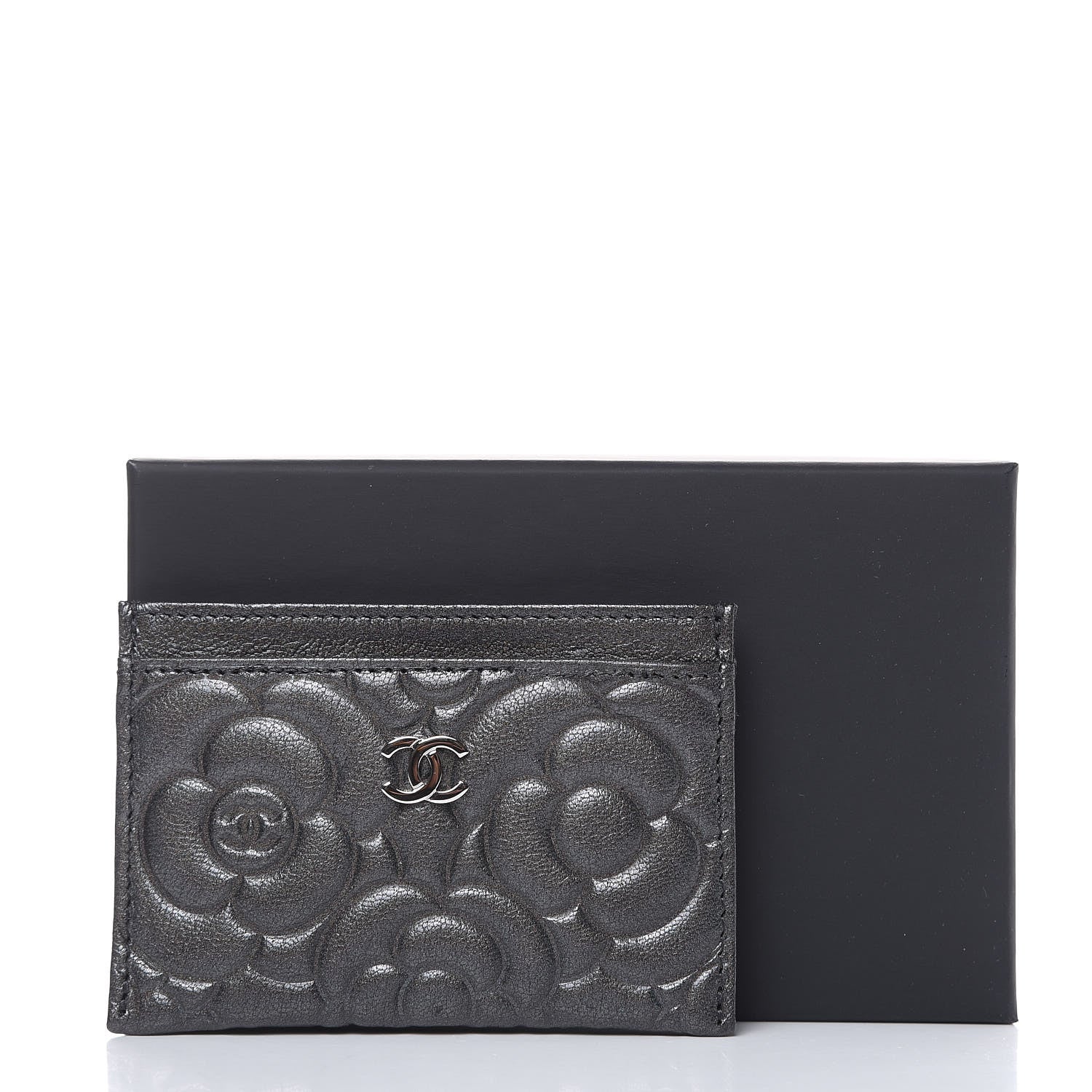 Chanel Goatskin Camellia Embossed Card Holder Grey 9 of 9