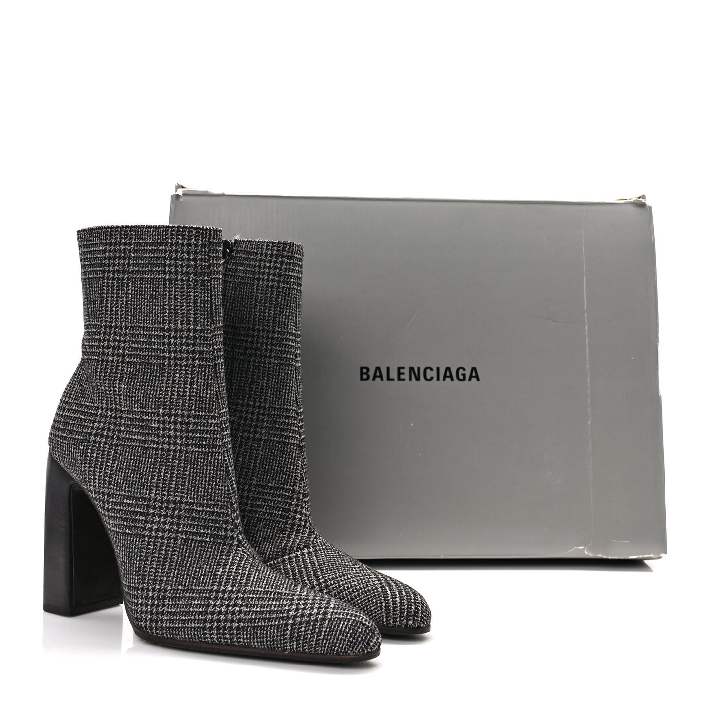 Wool Plaid Ankle Boots 35 Black White