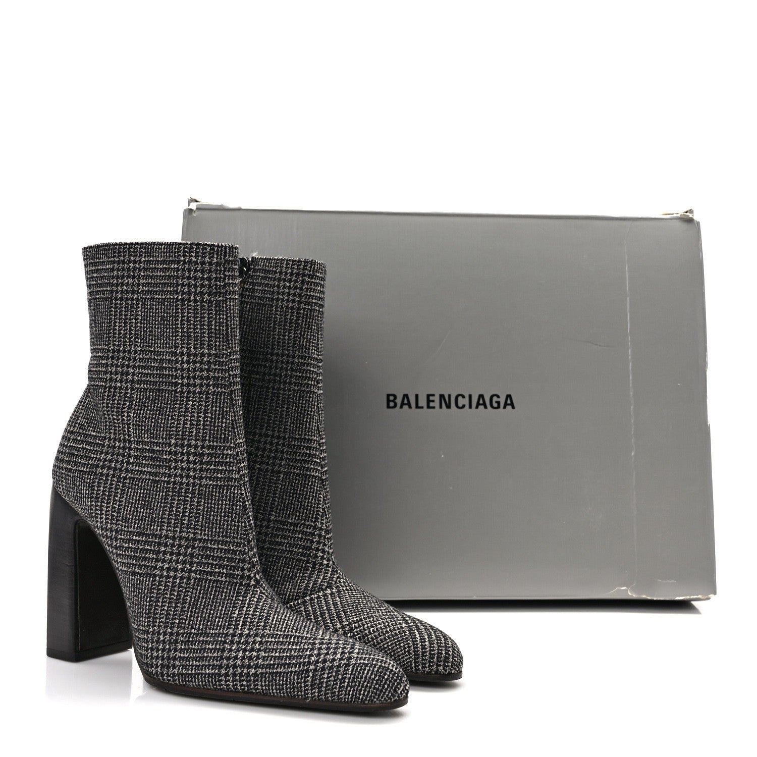 Balenciaga Wool Plaid Ankle Boots 35 Black White 9 of 9