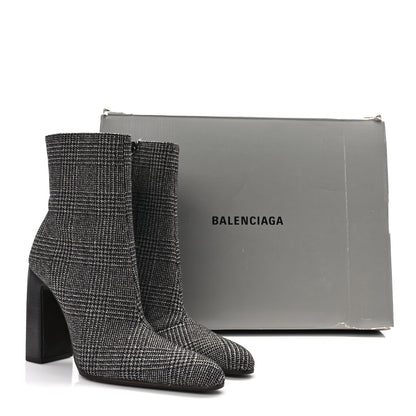 Balenciaga Wool Plaid Ankle Boots 35 Black White 9 of 9