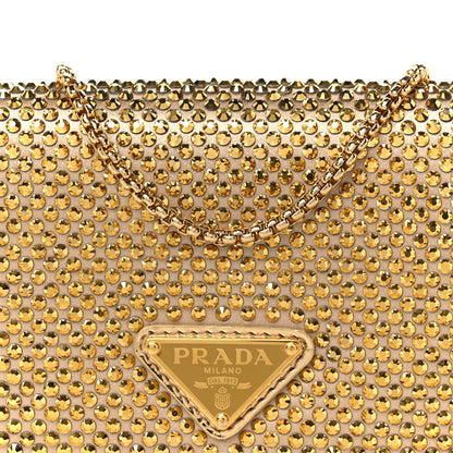 Prada Satin Crystal Metal Triangle Logo Card Holder With Strap Platino 6 of 9