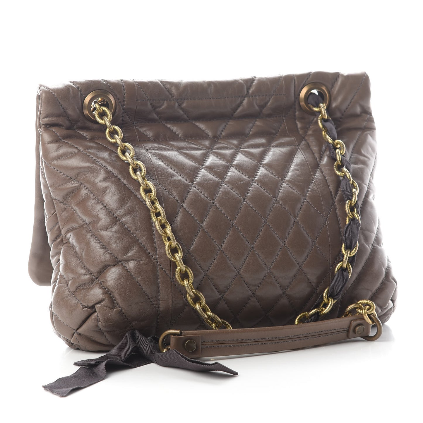 Calfskin Quilted Medium Happy Shoulder Bag Brown Olive