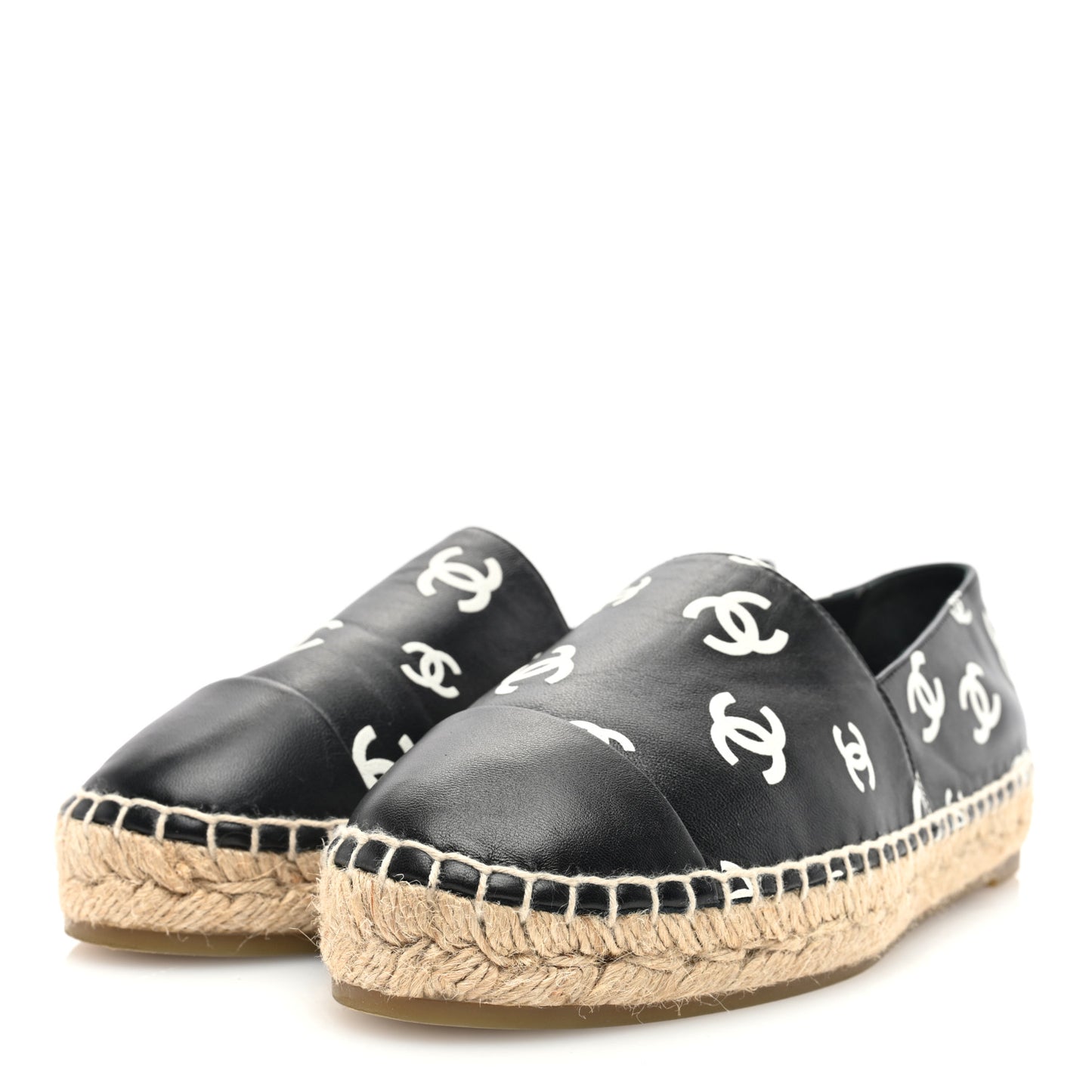 Lambskin Printed CC Espadrilles 38 Black White