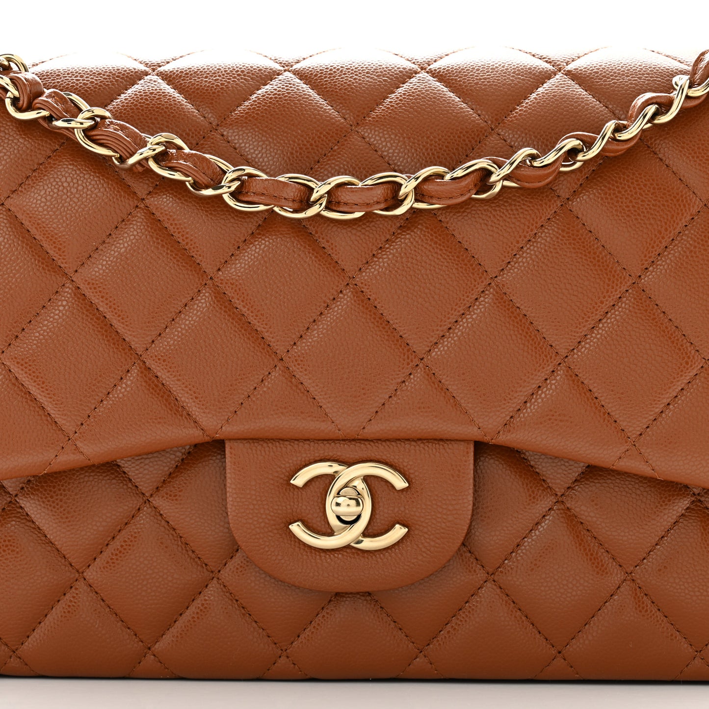 Caviar Quilted Jumbo Double Flap Light Brown