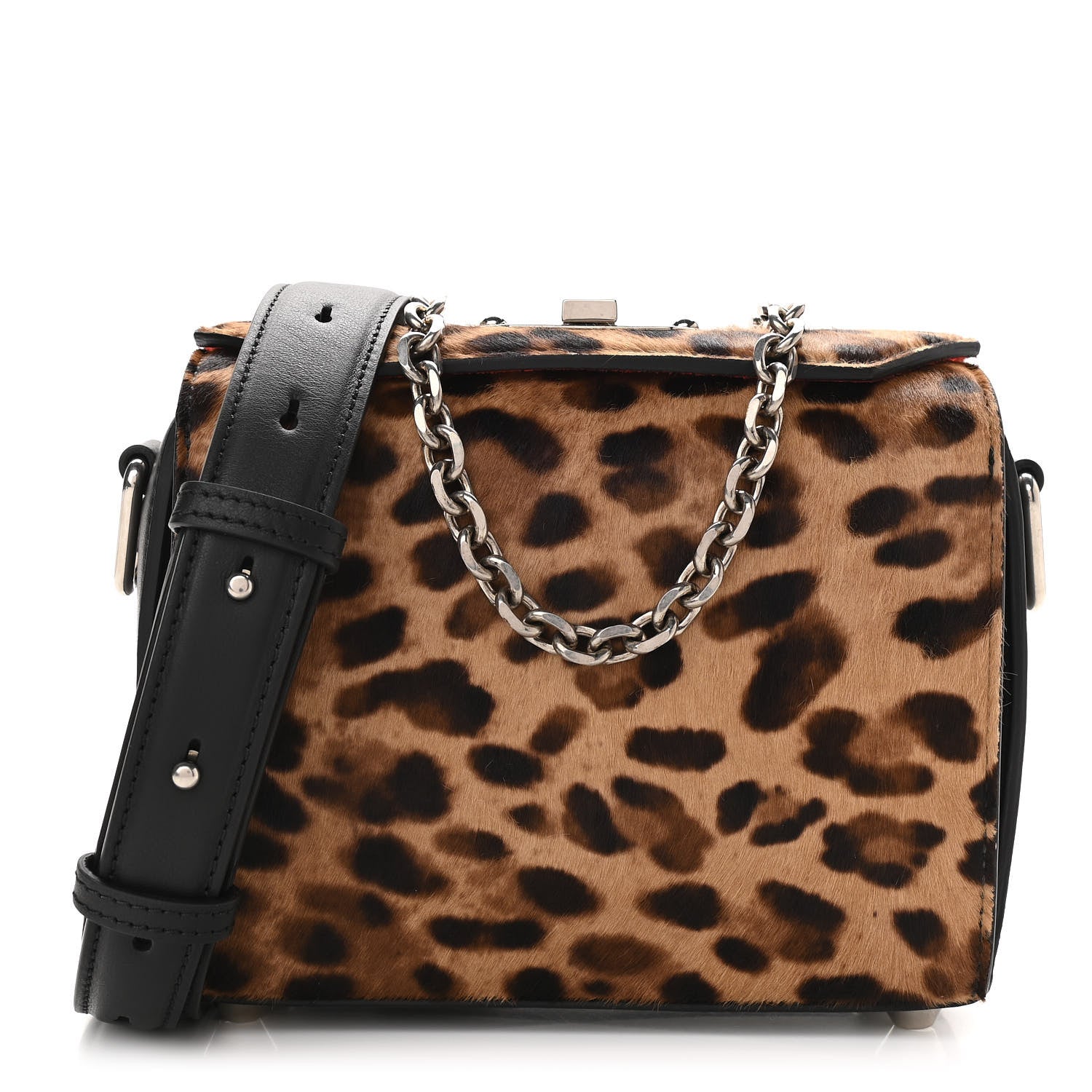 Alexander McQueen Calfskin Calf Hair Leopard Print Box Shoulder Bag 19 Black 1 of 9