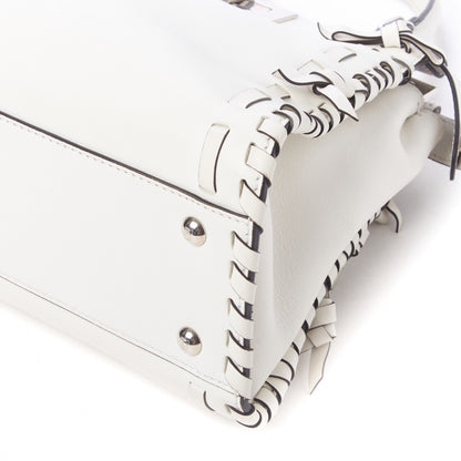 Fendi Vitello Seta Century Nappa Whipstitch Medium Peekaboo Iconic Satchel White 4 of 9