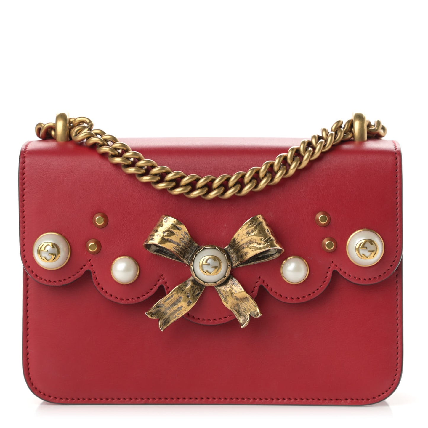 Calfskin Peony Small Chain Shoulder Bag Hibiscus Red