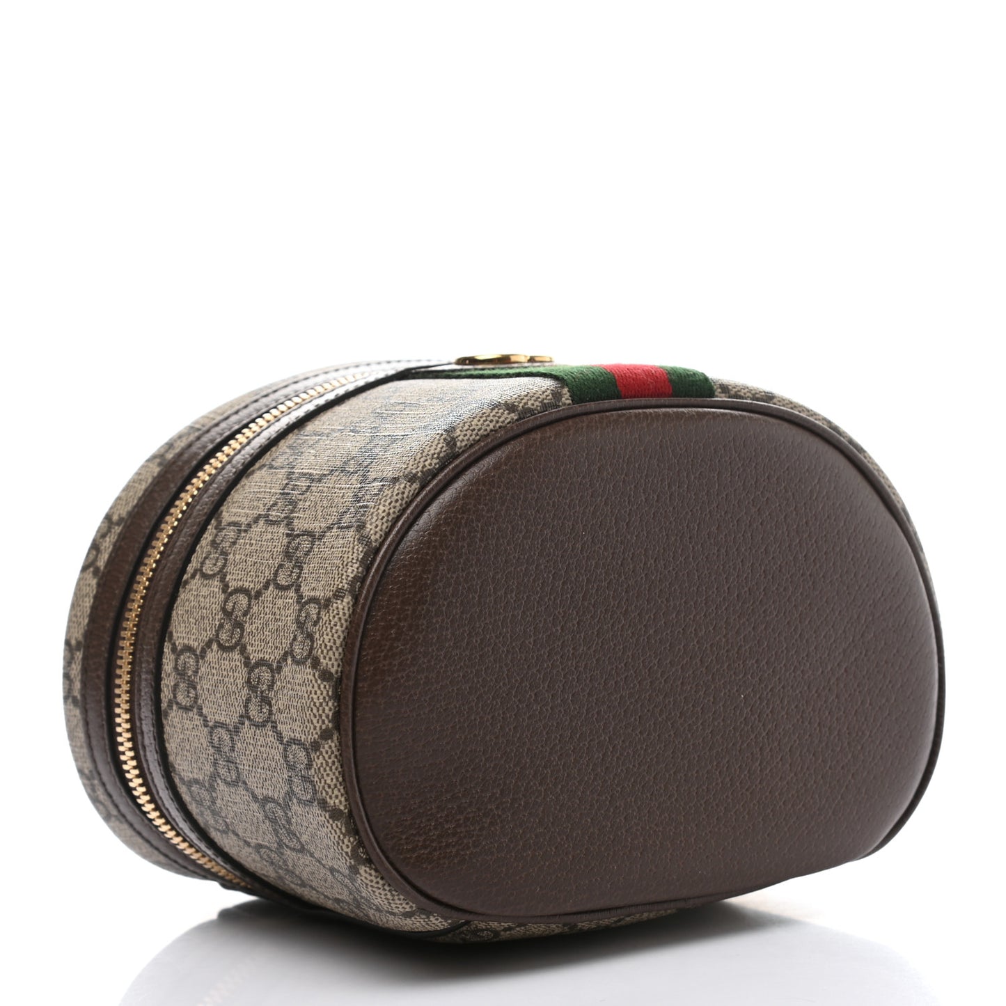 GG Supreme Monogram Textured Calfskin Web Ophidia Vanity Cosmetic Case Beige Ebony New Acero