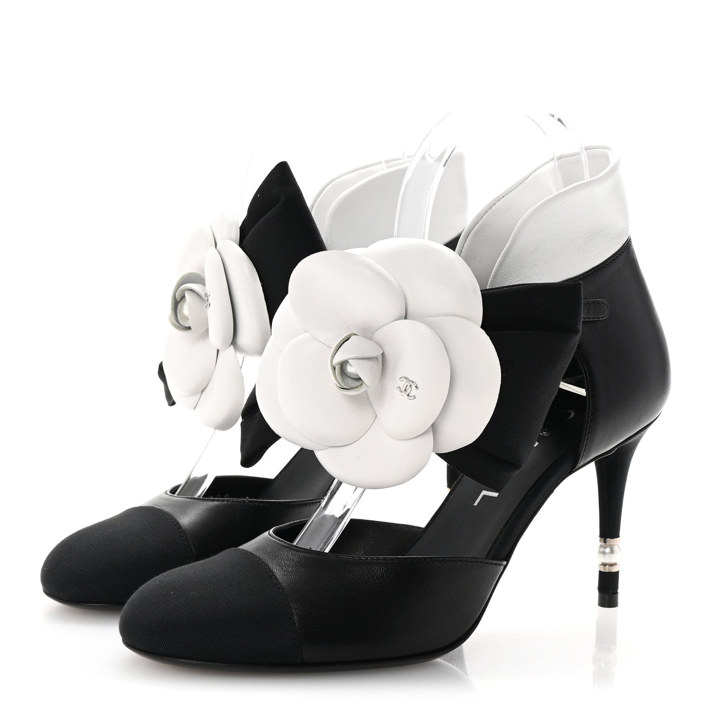 Lambskin Grosgrain Cap Toe Camellia Mary Jane Platform Pumps 36.5 Black