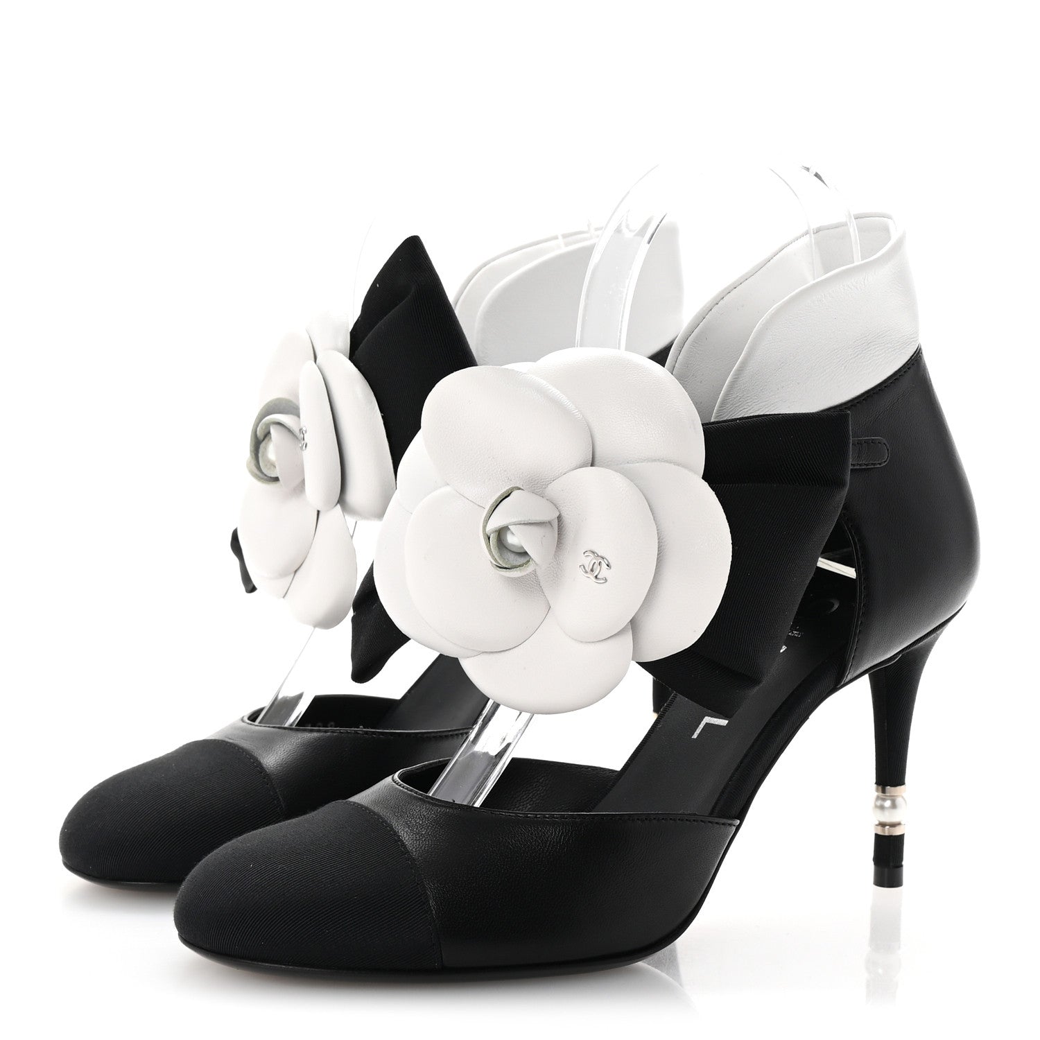 Chanel Lambskin Grosgrain Cap Toe Camellia Mary Jane Platform Pumps 36.5 Black 4 of 10