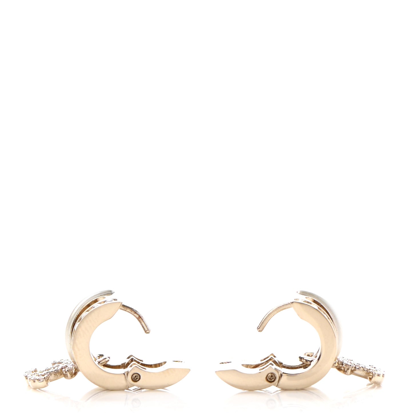 Crystal CC Hoop Drop Earrings Gold Pearly White