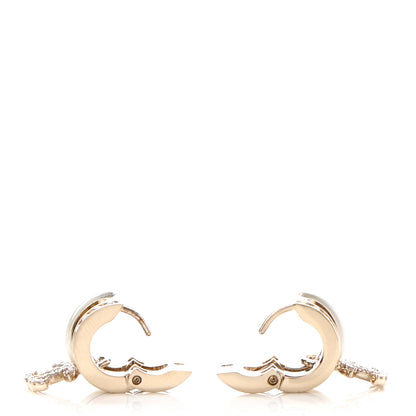 Chanel Crystal CC Hoop Drop Earrings Gold Pearly White 3 of 4