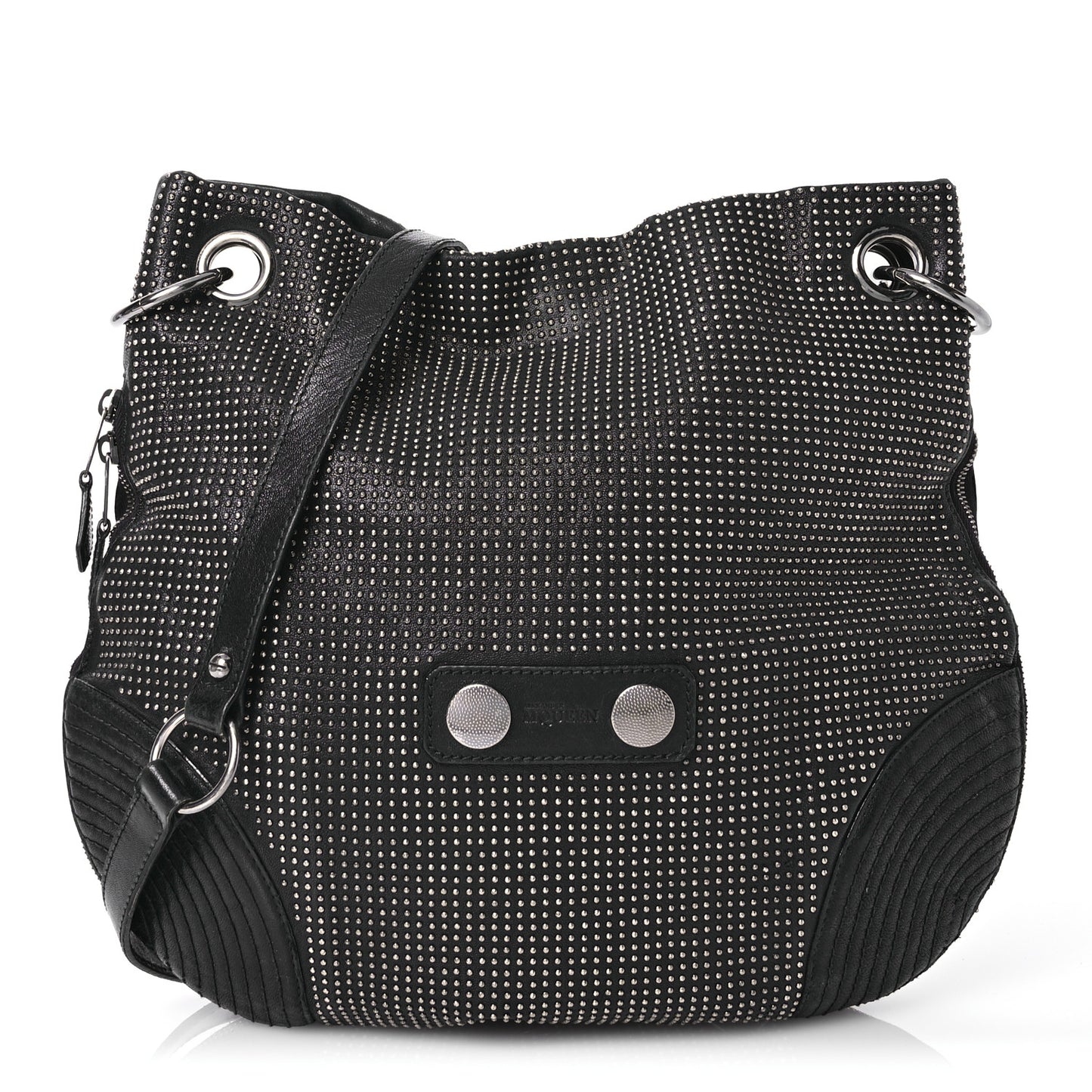 Studded Calfskin Faithful Zip Hobo Black