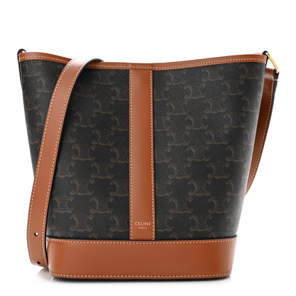 Celine Triomphe Canvas Calfskin Small Bucket Bag Tan 1 of 10