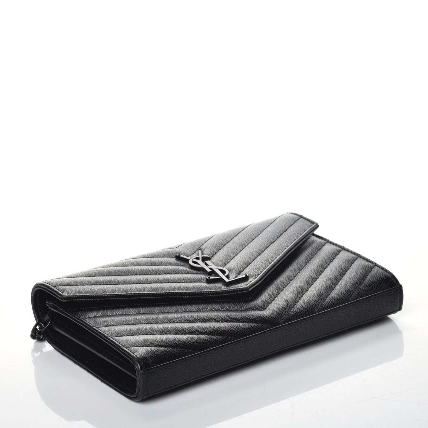 Grain De Poudre Matelasse Chevron Monogram Chain Wallet Black