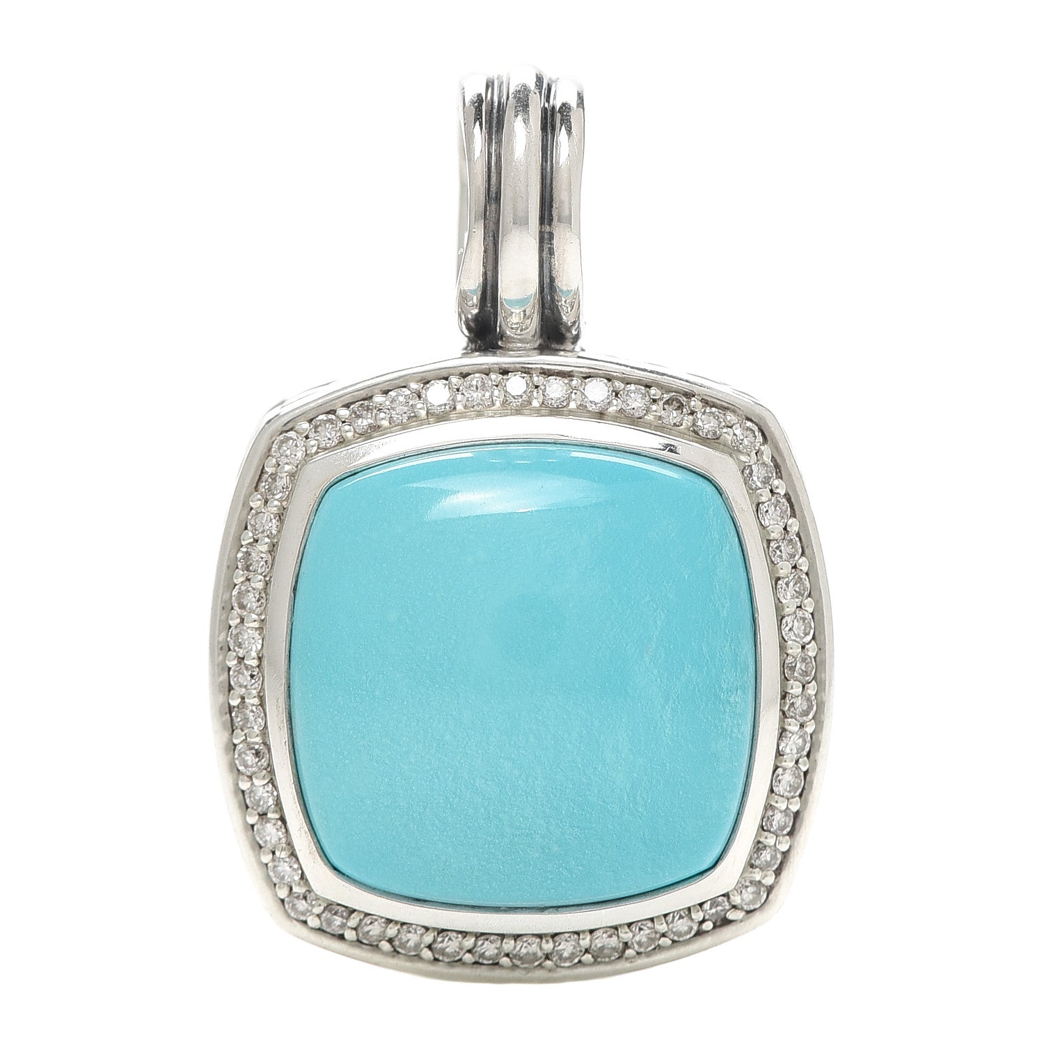 David Yurman Sterling Silver Diamond Turquoise 17mm Albion Enhancer Pendant 1 of 2
