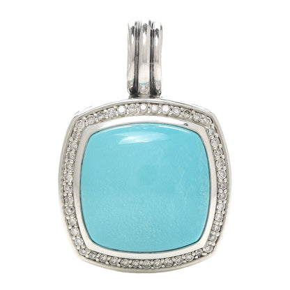 David Yurman Sterling Silver Diamond Turquoise 17mm Albion Enhancer Pendant 1 of 2