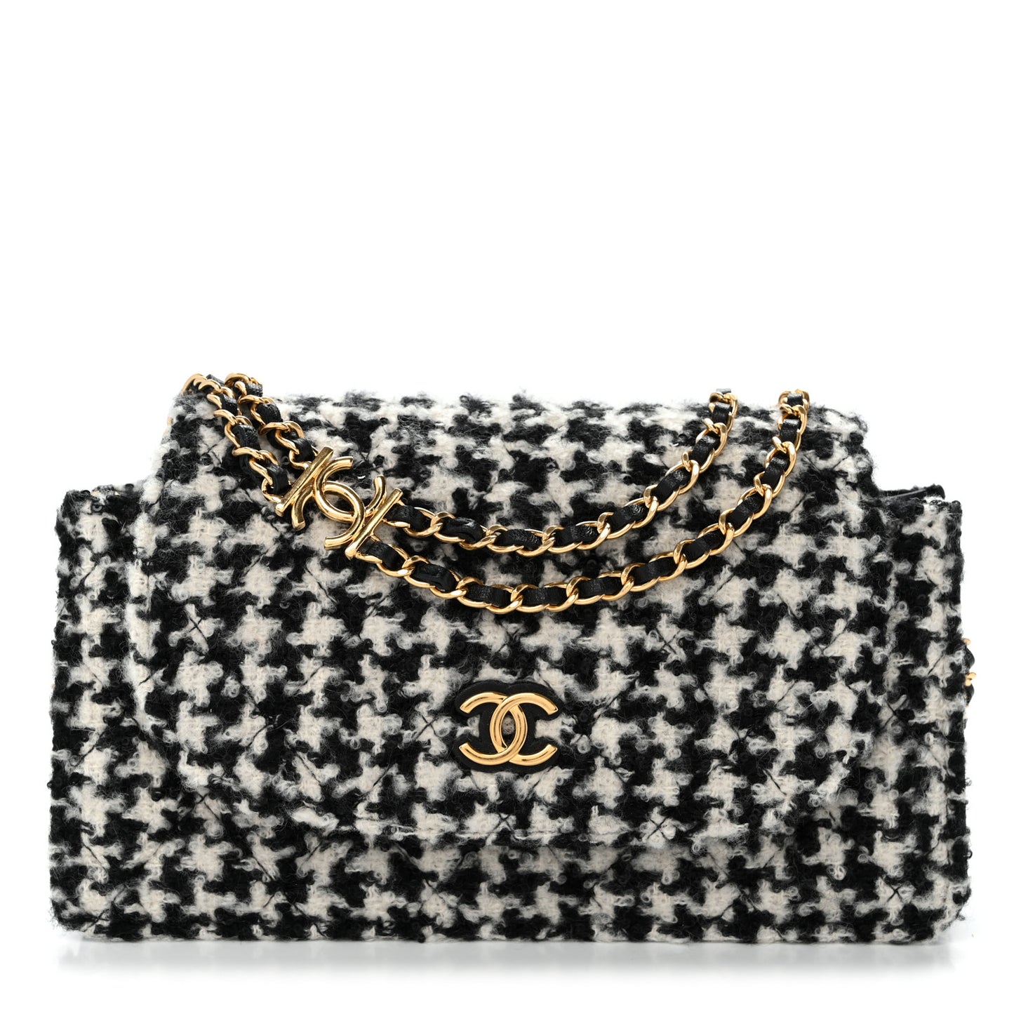 Tweed Houndstooth Quilted Phone Holder Flap White Black