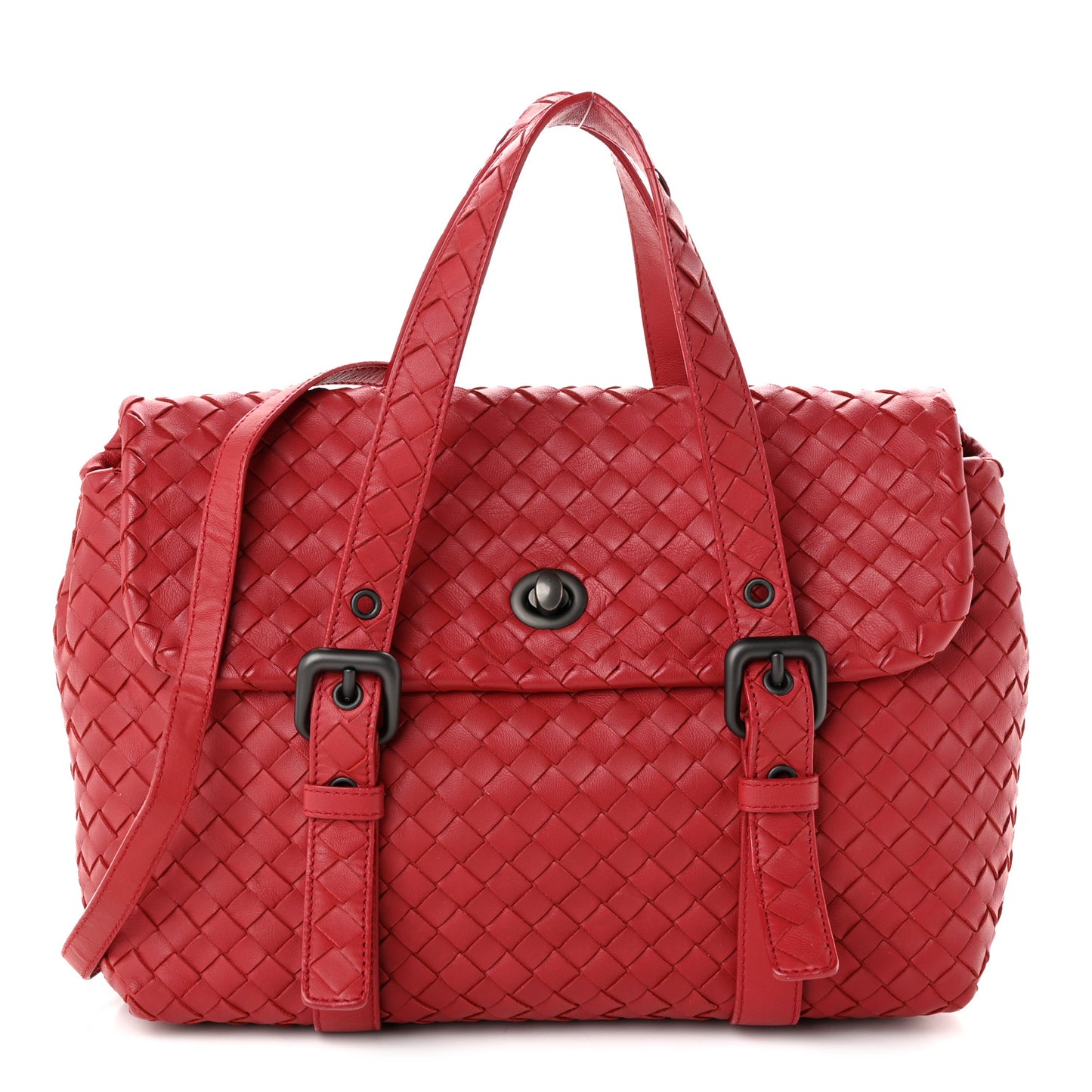 Nappa Intrecciato Flap Satchel Red