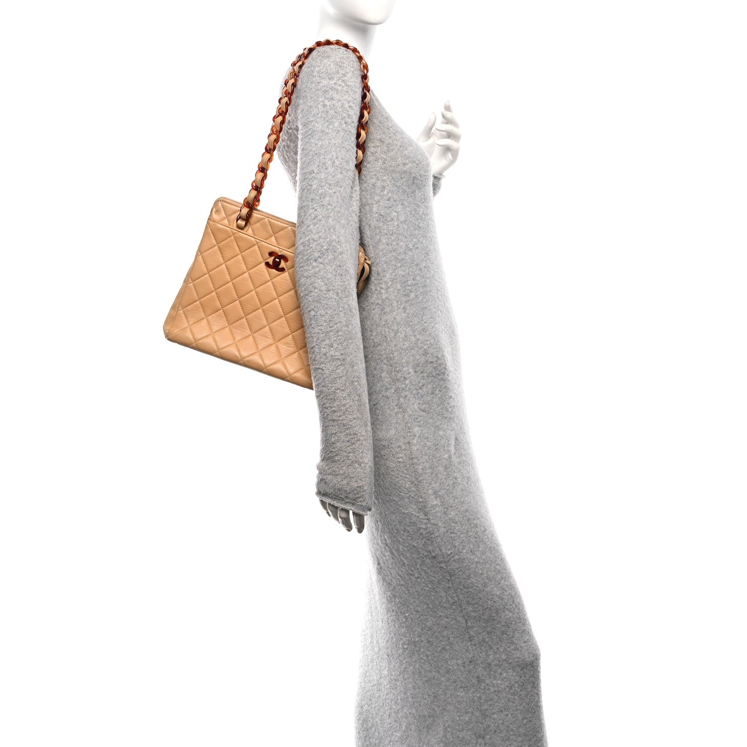 Chanel Lambskin Quilted Diamond CC Bekko Chain Shoulder Bag Beige 2 of 13