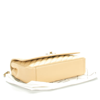 Chanel Shiny Goatskin Diagonal Quilted Medium Flap Beige 4 of 8