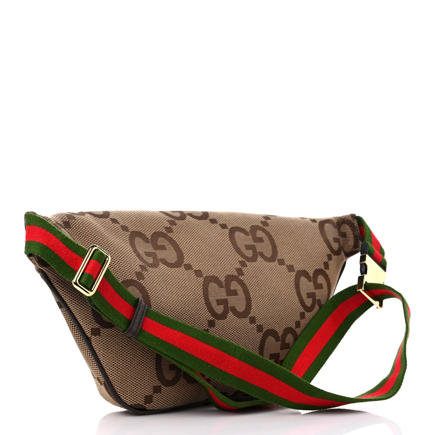 Monogram Jumbo GG Textured Dollar Calfskin Web Belt Bag Camel Ebony New Acero
