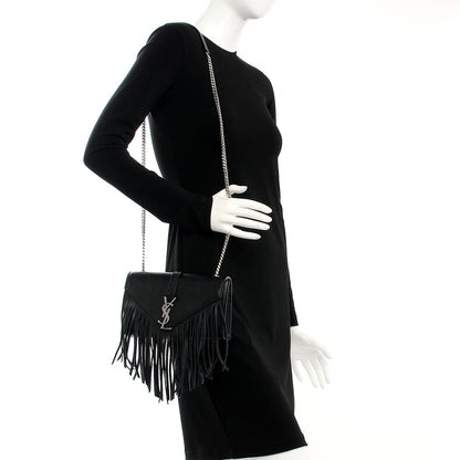 Saint Laurent Calfskin Fringe Small Monogram Satchel Black 2 of 9