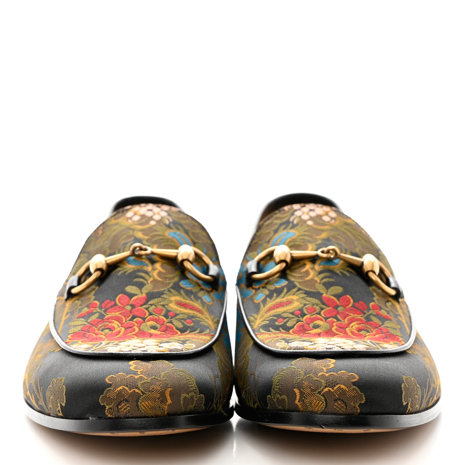 Gucci Jacquard Horsebit Artichoke Flower Mens Jordaan Loafers 7 Black Multicolor 2 of 9