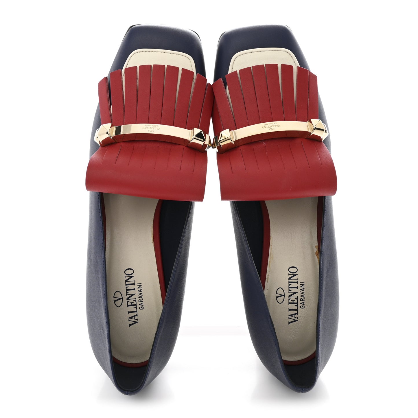 Nappa Rockstud Uptown Fringe Loafer 50 Pumps 40 Rosso Valentino Ivory Pure Blue