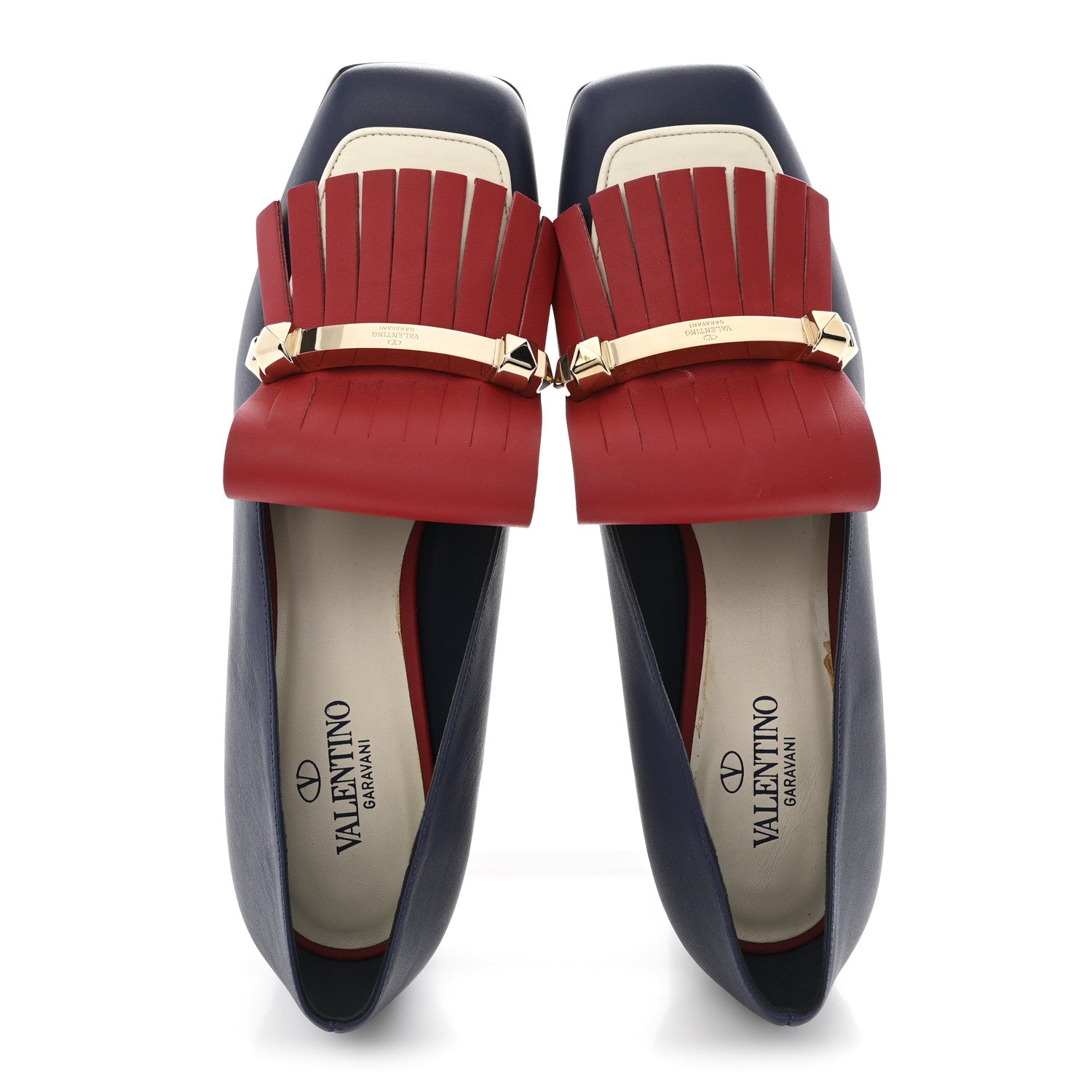 Valentino Garavani Nappa Rockstud Uptown Fringe Loafer 50 Pumps 40 Rosso Valentino Ivory Pure Blue 2 of 11